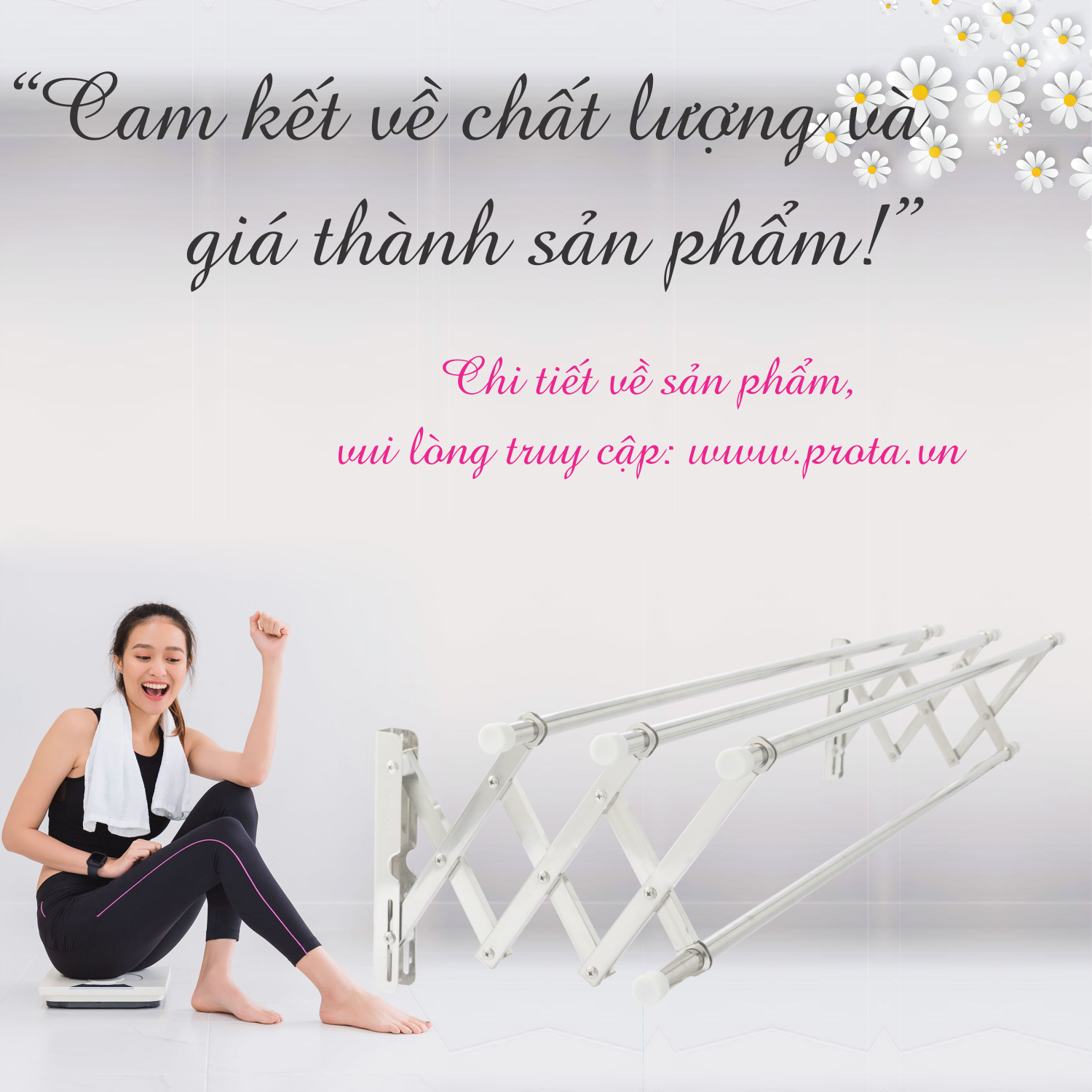 Giàn phơi xếp ống 19 inox 304 loại 1.5m Goda.vn loại mới (4 ống) GD-155