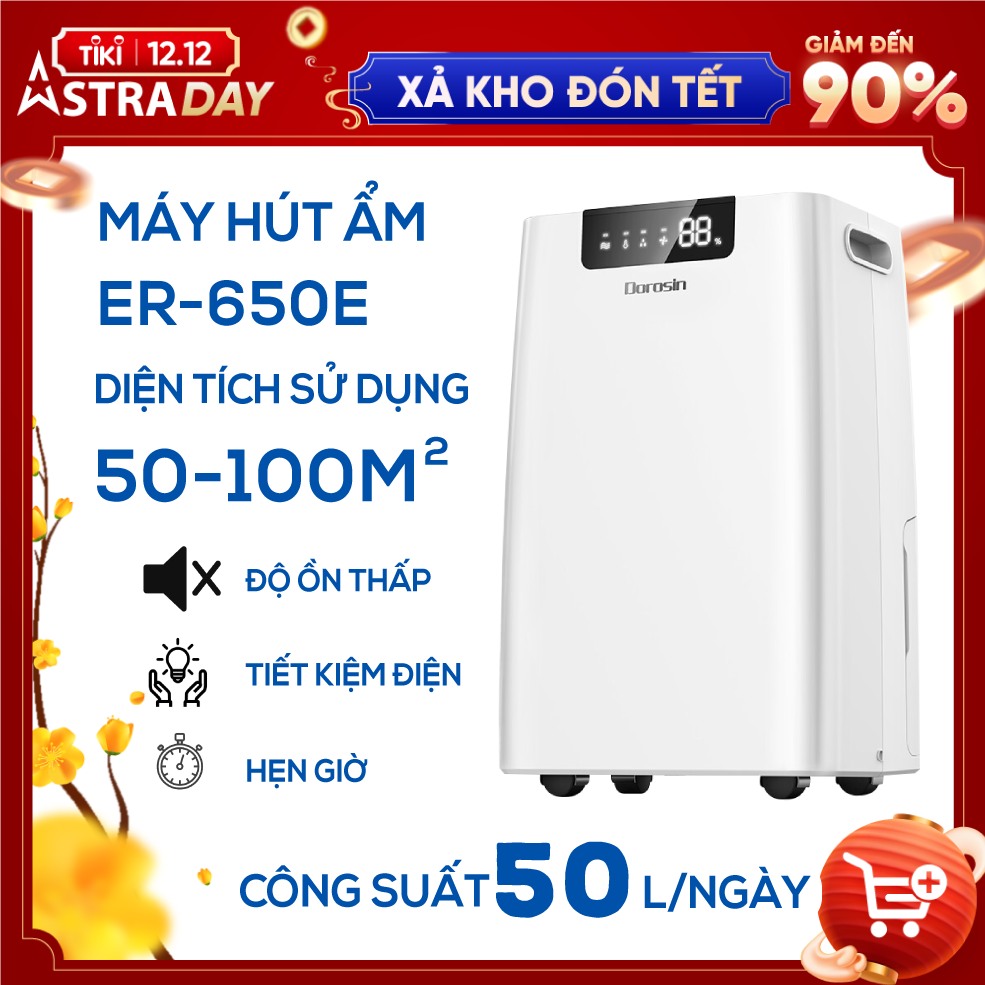 Máy hút ẩm gia dụng chính hãng Dorosin ER-650E (80m2)/Công suất hút ẩm 50lít/ngày/Cảm ứng điện tử thông minh