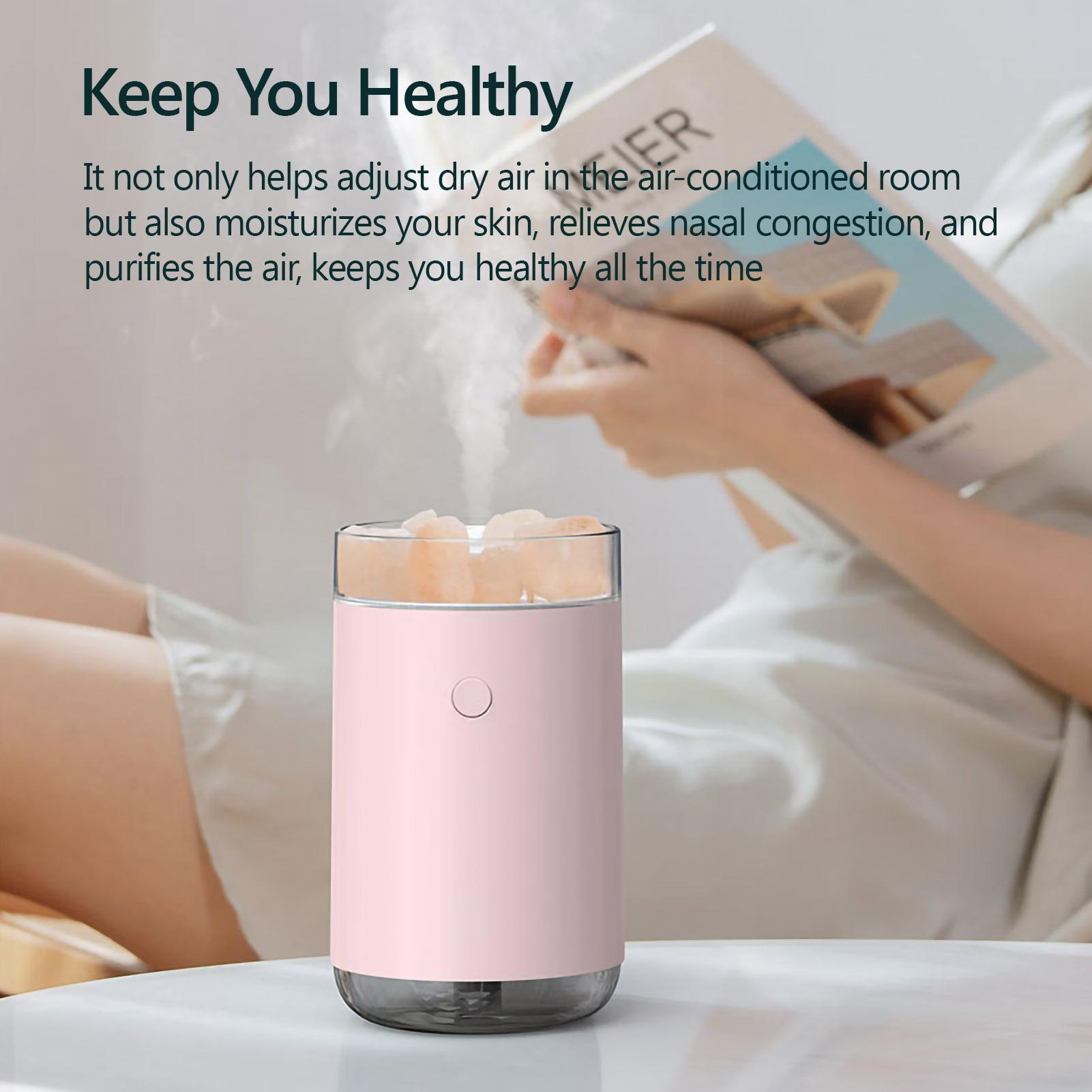Pha Lê Đá Muối Máy Tạo Độ Ẩm Không Khí Ánh Sáng LED Nhiều Màu 260ML USB Di Động Máy Khuếch Tán Tinh Dầu Mát Sương Tạo Ẩm Cho Gia Đình