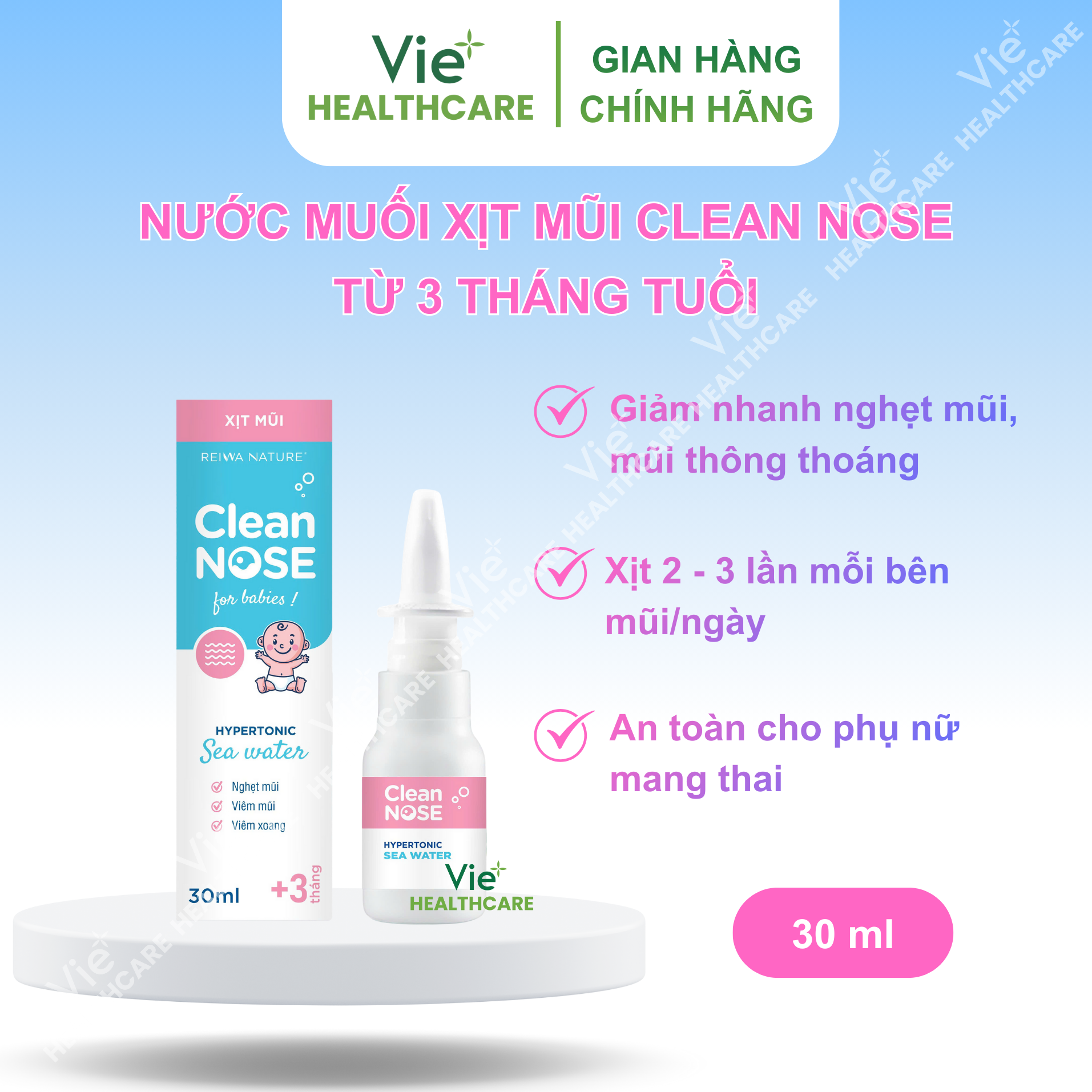 Dung dịch xịt mũi Clean NOSE® hỗ trợ giảm viêm mũi, nghẹt mũi, viêm xoang cho trẻ sơ sinh từ 3 tháng tuổi và người lớn
