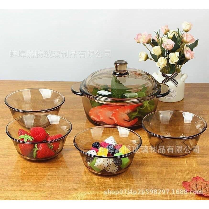 Bộ Nồi Và Bát Thuỷ Tinh Trong Suốt Bắc Âu, Làm Mới Không Gian Phòng Bếp, Sang Chảnh Cao Cấp