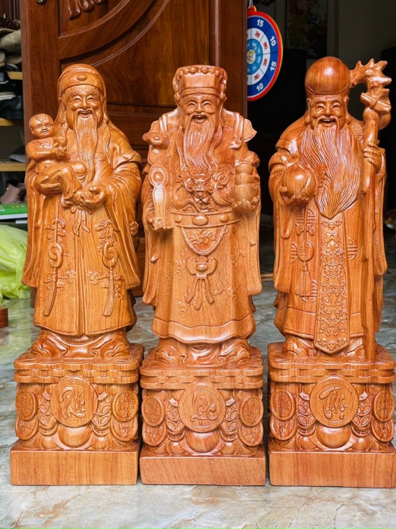 Tượng phật tam đa phúc lộc thọ gỗ hương đá kt cao 60×18×15cm