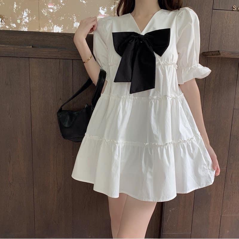 Đầm váy nữ babydoll phối nơ xinh xắn, cute dành cho các công chúa diện đi dạo phố, đi chơi