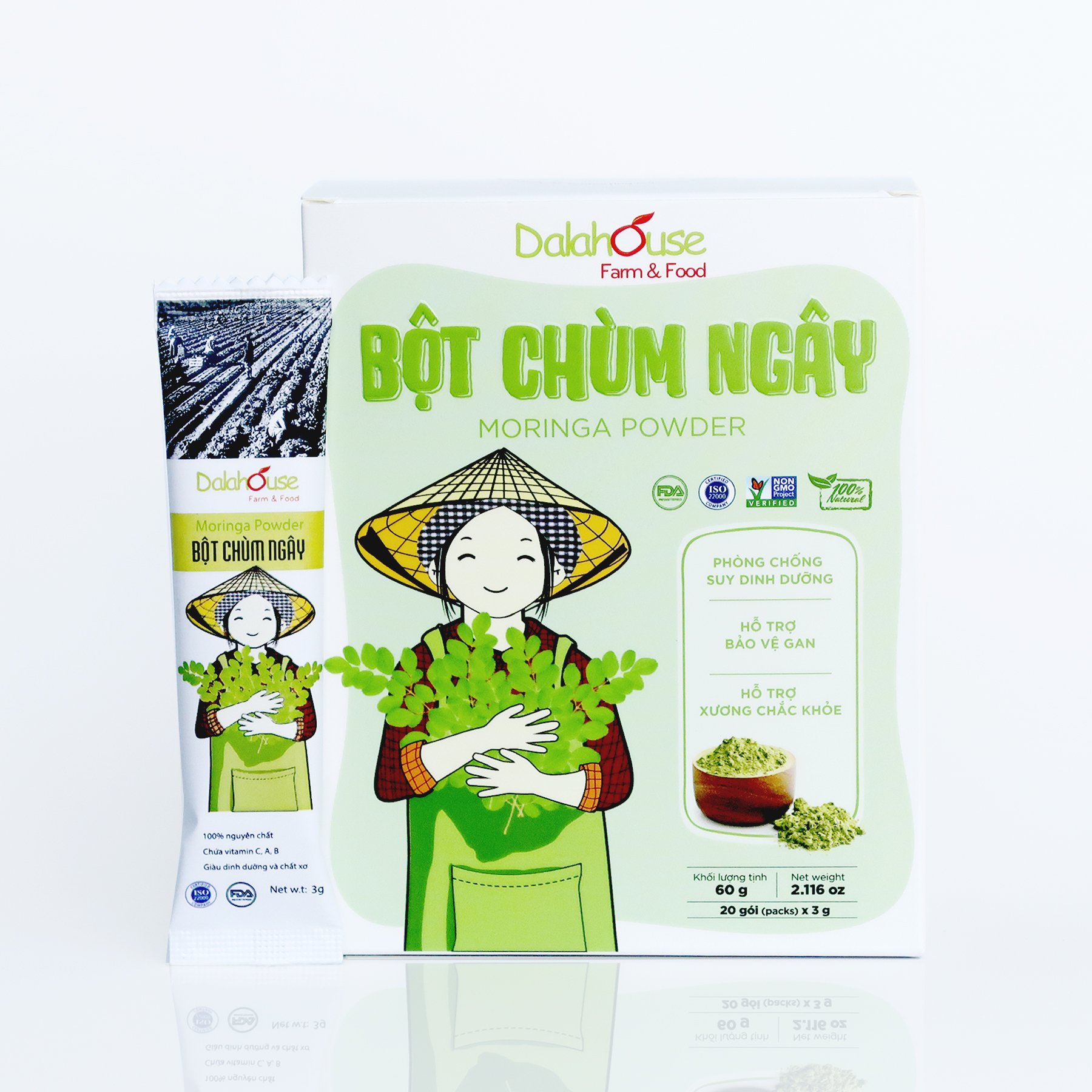 Bột Chùm Ngây hữu cơ sấy lạnh Dalahouse - 60g - Thải độc - Kiểm soát đường huyết - Chống lão hóa - Ngủ ngon