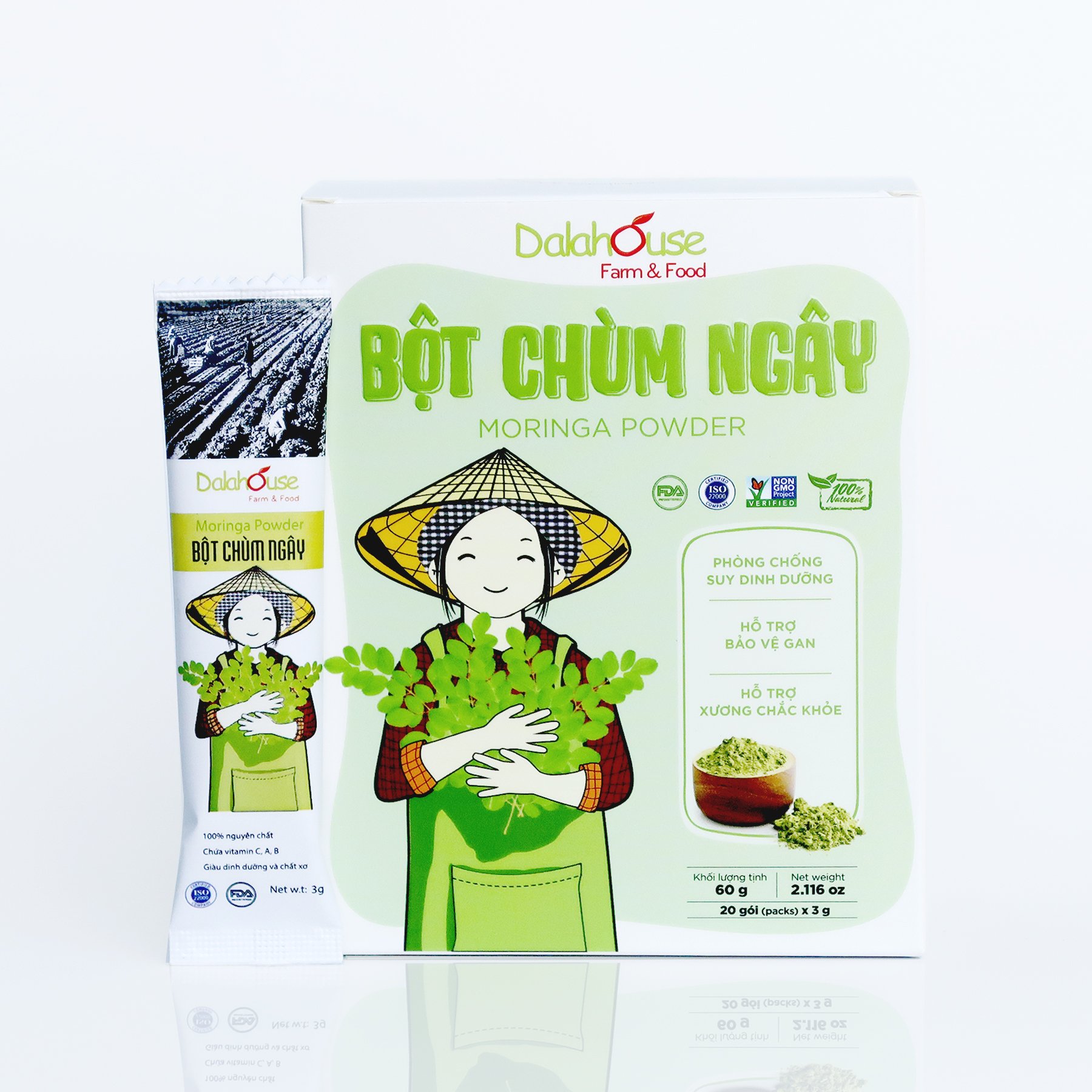 Bột Chùm Ngây hữu cơ sấy lạnh Dalahouse - 60g (20 tuýp nhỏ) - Thải độc - Kiểm soát đường huyết - Chống lão hóa - Ngủ ngon