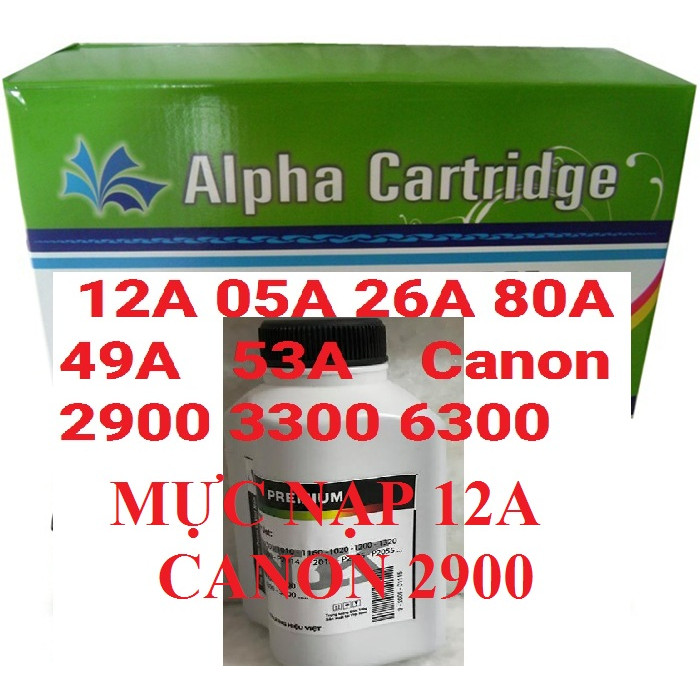 Mực nạp 12A hàng chính hãng Alphacartridge dành cho hộp mực 26A 05A 49A FX9 máy in Canon 2900 3000 3300 6300 251dw 252dw HP 1010 1020 2055 Pro 400 m402 m402nw 1230