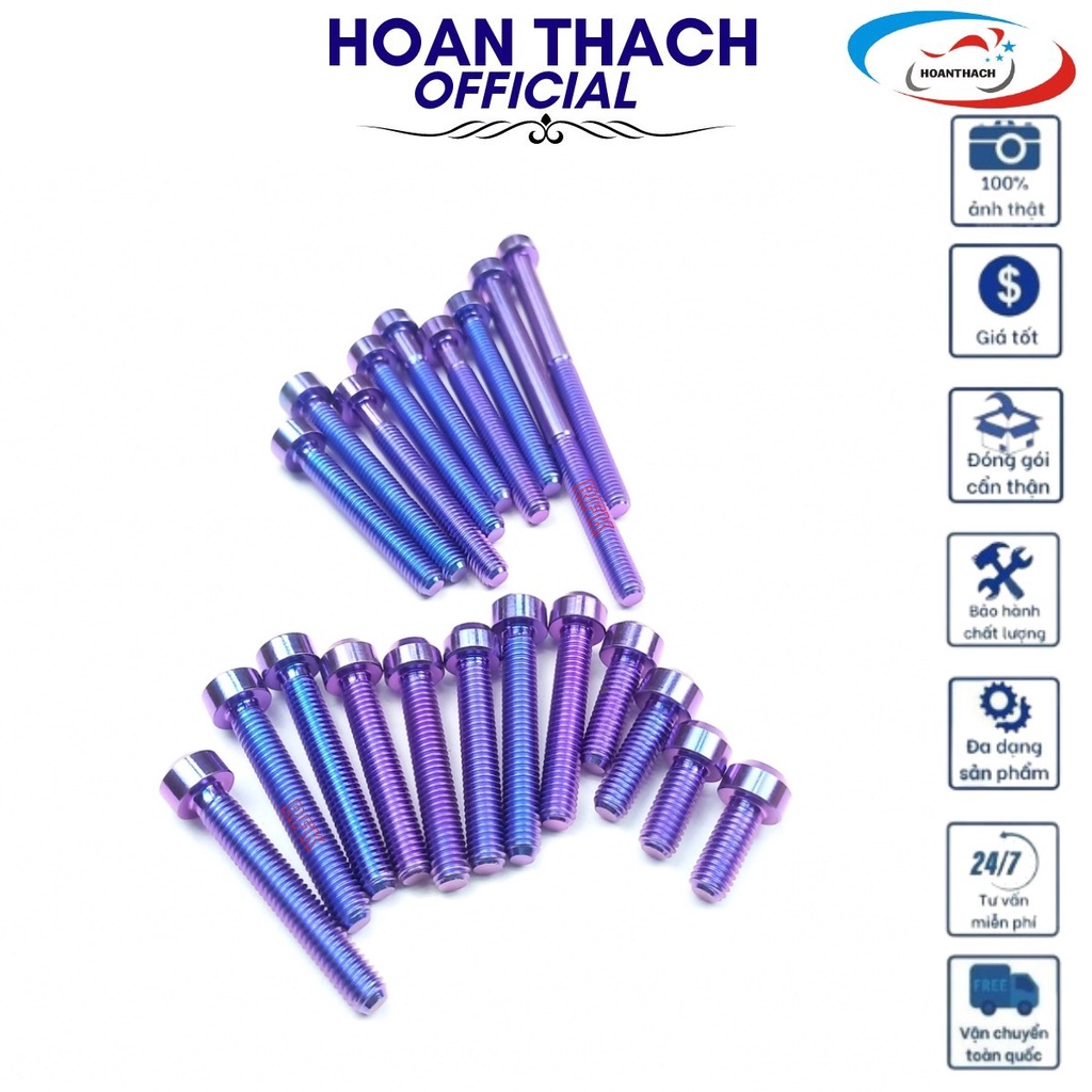 Bộ Ốc Titan Gr5 Đầu Trụ Xanh Tím Gắn 2 Bên Lốc Máy Xe Exciter 150 ( 21 Con ) HOANTHACH SP000311