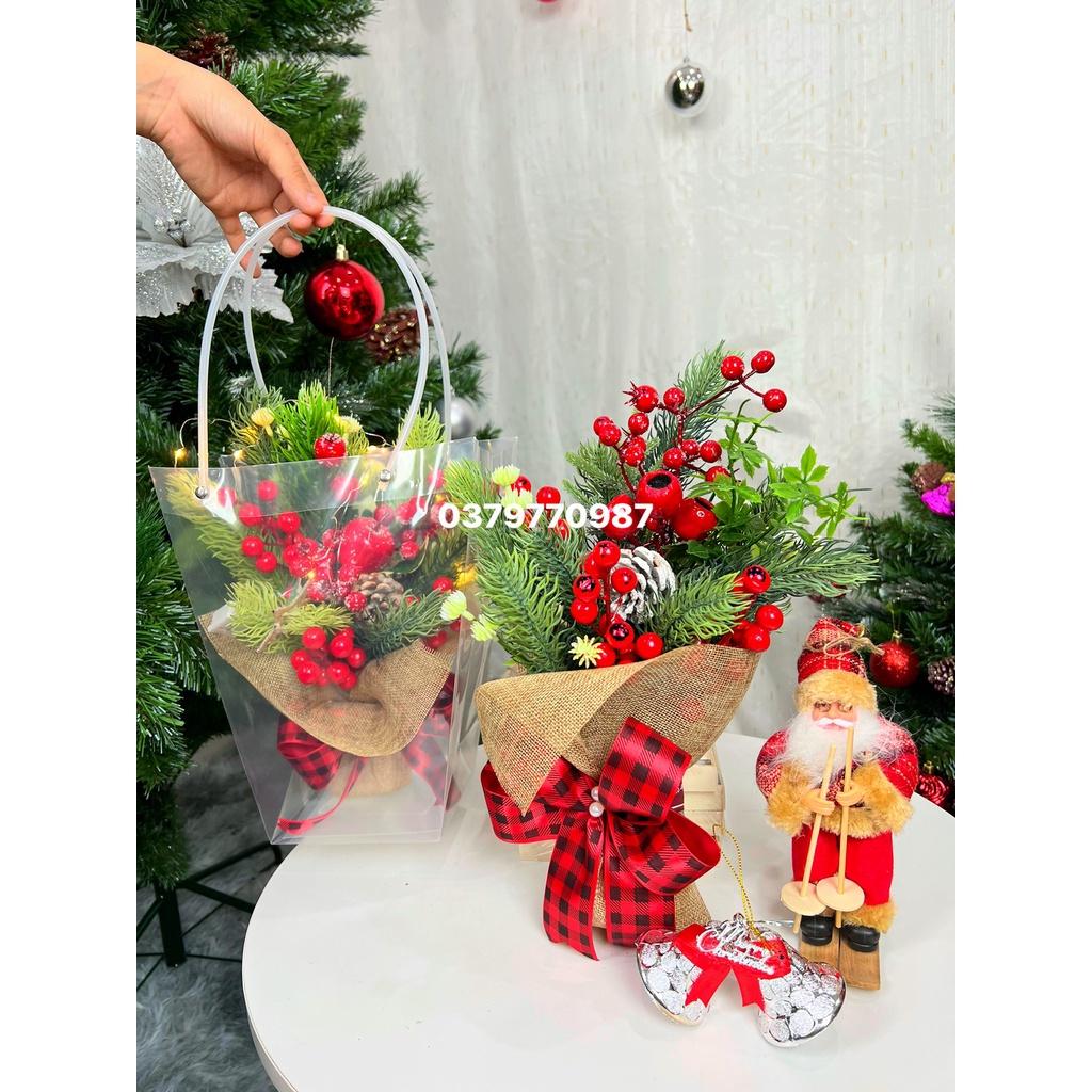 Bó hoa lụa quà tặng dịp lễ,sinh nhật,noel đào đông đỏ cành quả cherry