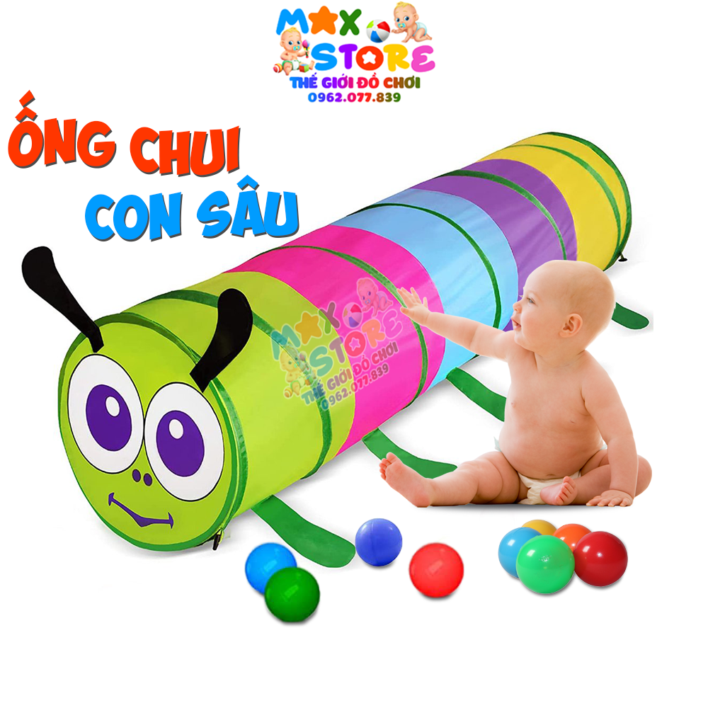 Hầm Chui Con Sâu, Ống Chui Con Sâu Có Nắp 2 Đầu Tháo Rời Được Giúp Bé Tập Luyện Vận Động