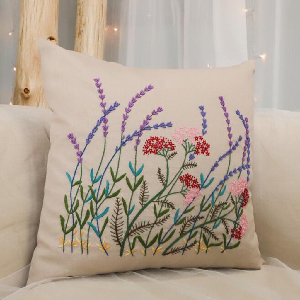 2pcs DIY Embroidery Kit Pillow Cover Handmade For Beginners Sewing Crafts