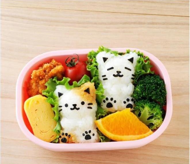 BỘ KHUÔN ÉP CƠM BENTO HÌNH MÈO CHIBI KÈM MÁY DẬP RONG BIỂN - Cao cấp