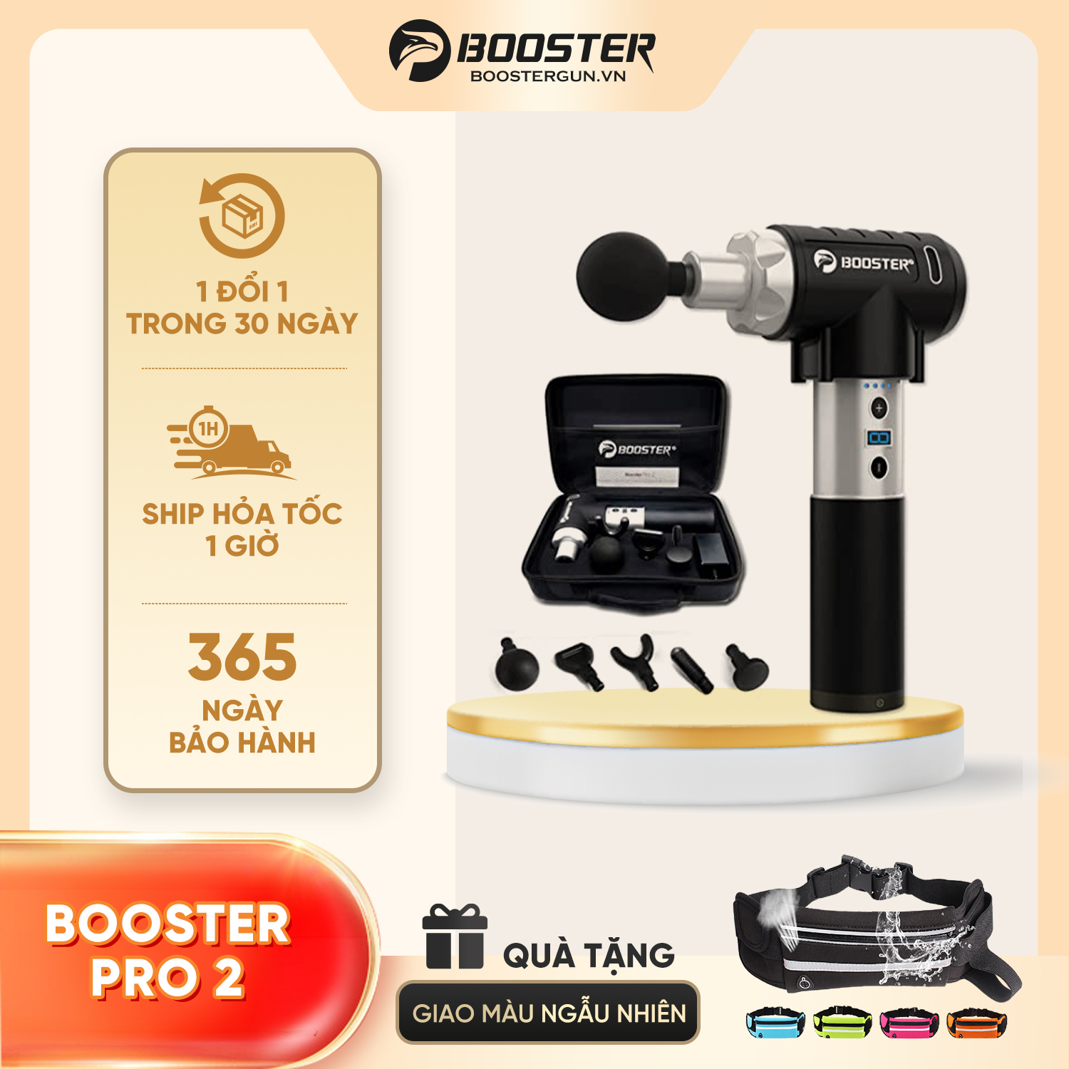 Máy Massage Gun Cầm Tay Cao Cấp Mỹ Booster Pro 2 - 135W, 9 Cấp Độ Mát Xa