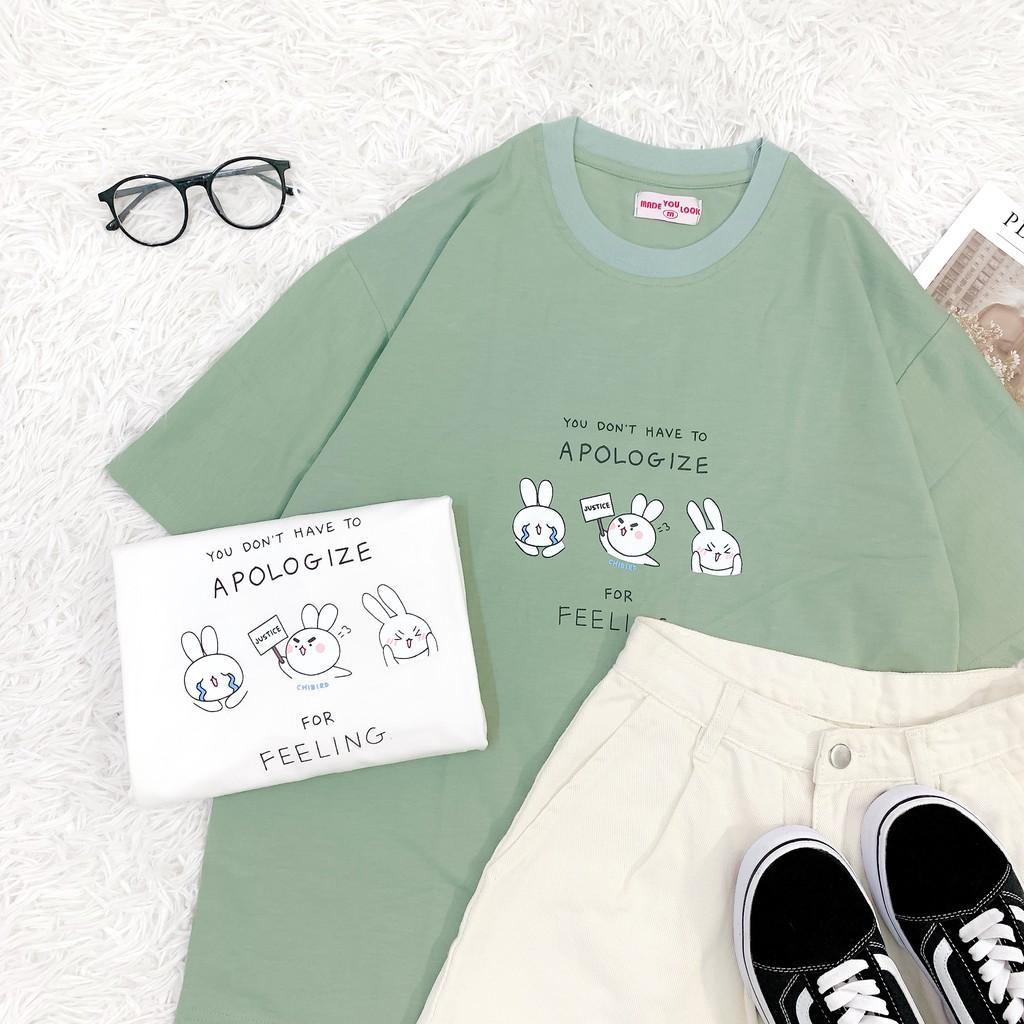 Áo thun tay lỡ 3 Thỏ APOLOGIZE phông Unisex nam nữ tee oversize form rộng pull Ulzzang Streetwear Hàn Quốc vải mềm
