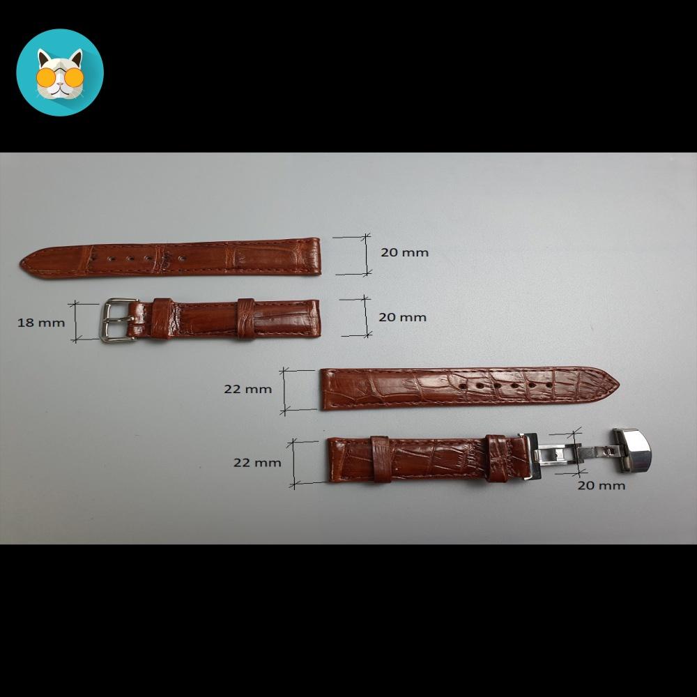 Dây đồng hồ da cá sấu AL107 – Nâu đỏ Size 20/ Size22