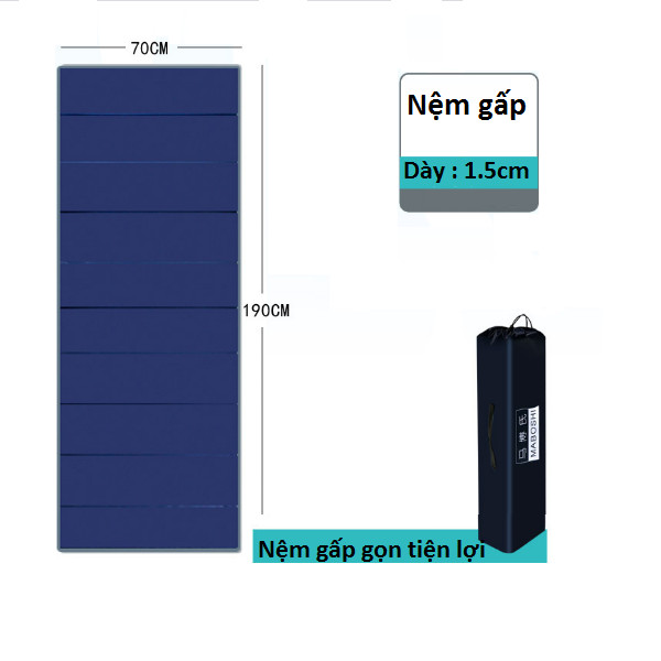 Nệm, Đệm Đơn Gấp Gọn Ngủ Trưa Văn Phòng, Có Mặt Chống Nước, Túi Đựng Đệm - Kích Thước 70cm x 190cm