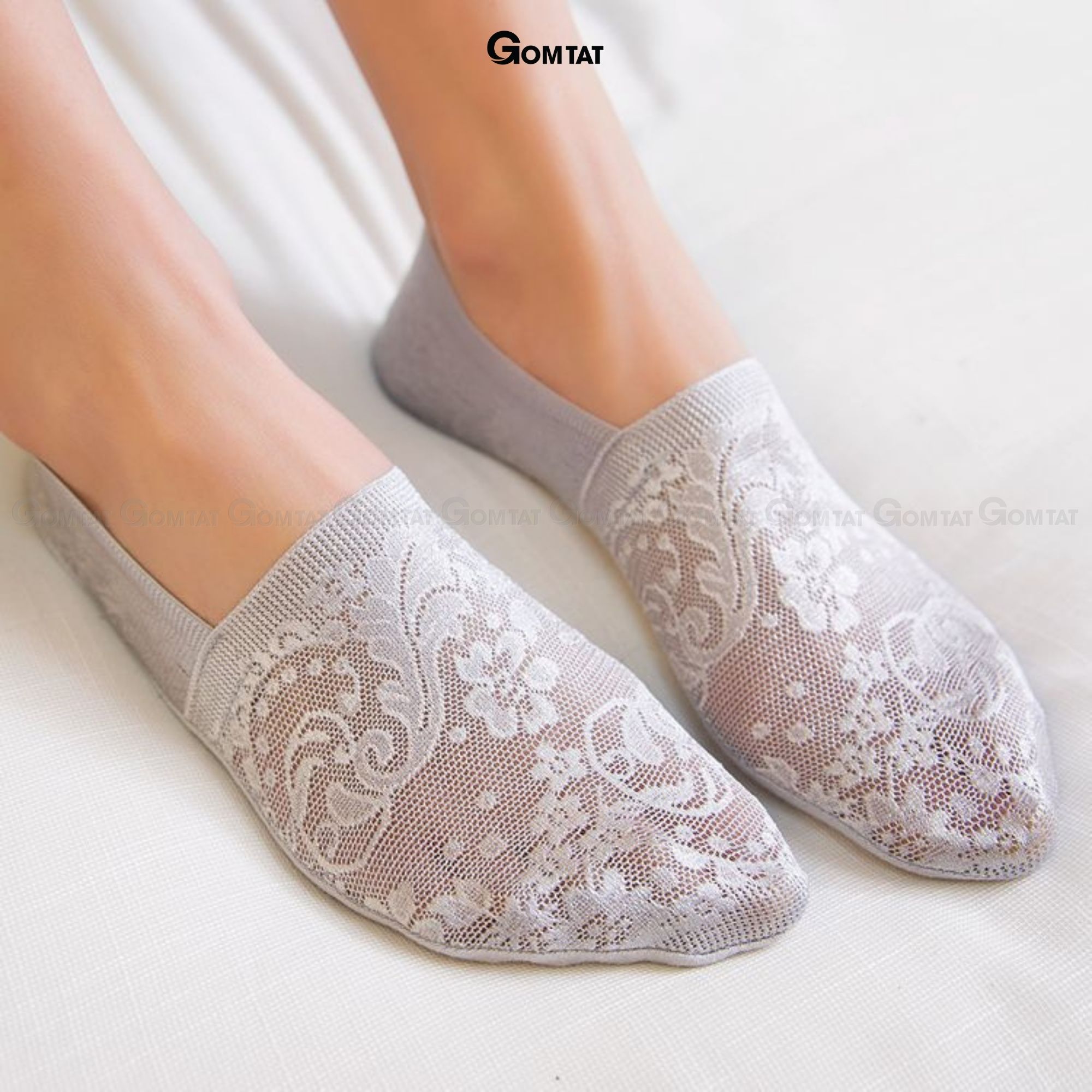 Tất nữ đi giày búp bê có bo thun chống tuột gót, vớ lười nữ chất liệu lụa phối ren cao cấp - LUAREN-PO-3028-1DOI