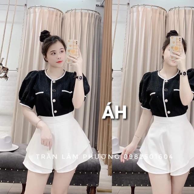 Áo dáng ngắn cổ tròn đen trắng