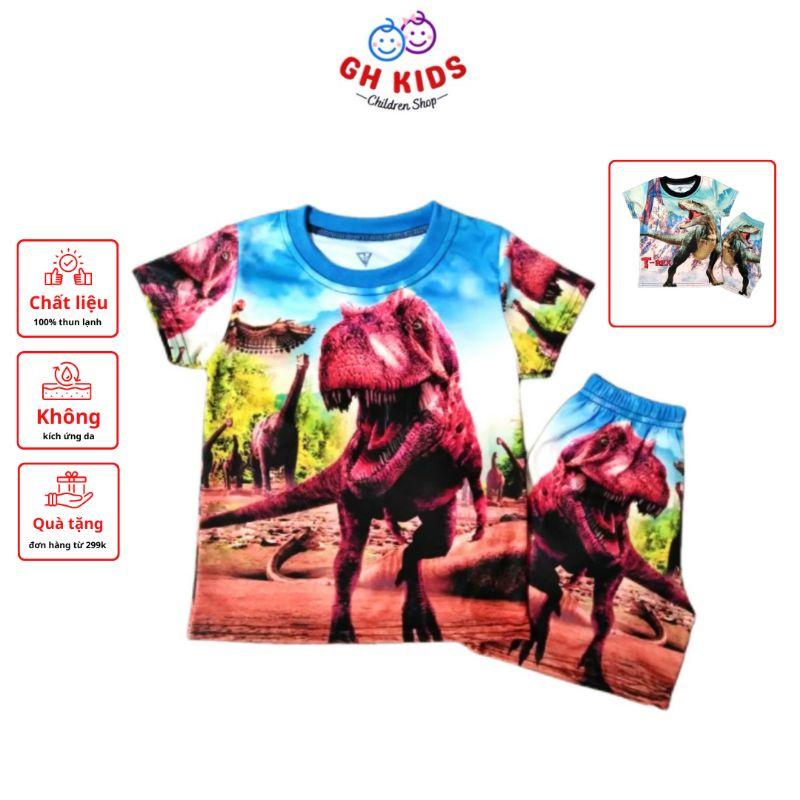 Bộ đồ bé trai họa tiết Khủng long T-rex chất liệu thun lạnh mịn mát in hình 3D được các bé trai yêu thích SIZE 5-25kg