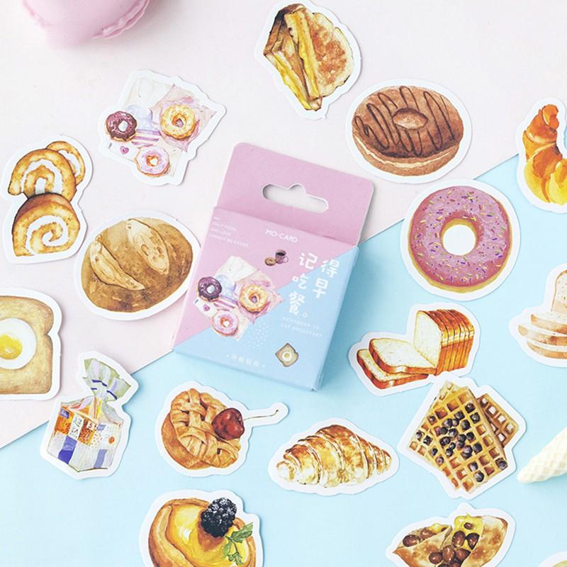 Hộp 46 Miếng Dán Sticker Hình Bánh Mì / Trứng / Sữa / Bánh Donut ST196