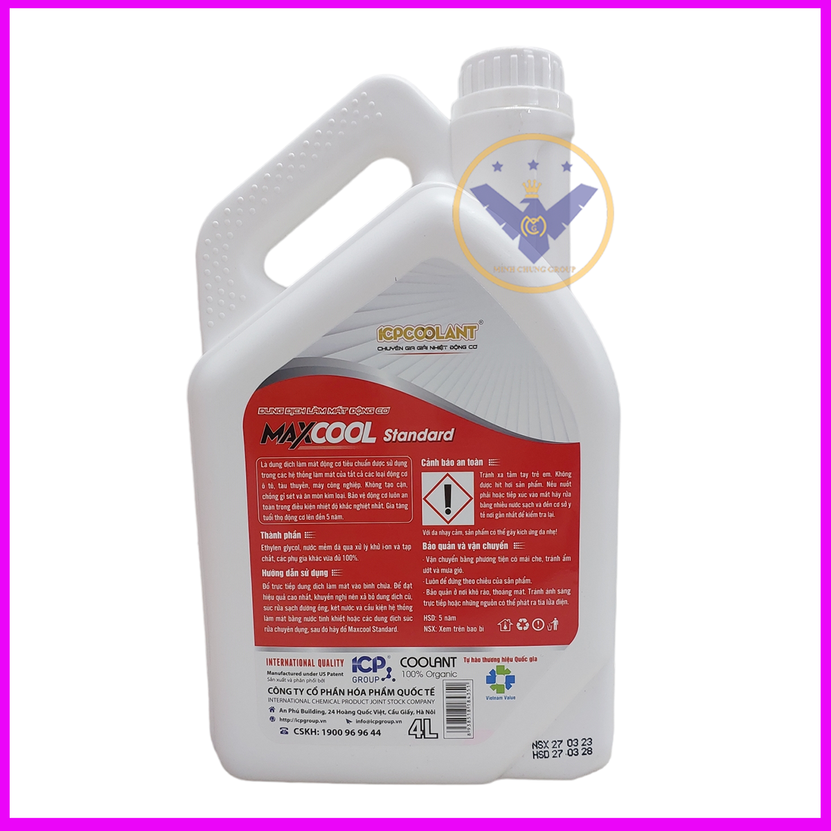 Combo 2 can nước làm mát động cơ ô tô màu đỏ Maxcool Can 4 Lít + 1 lít
