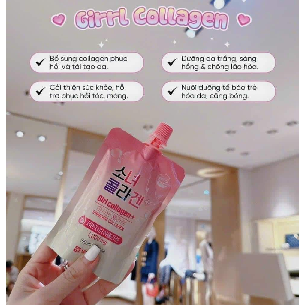 Hộp 10 gói - GIRL COLLAGEN - Nước uống bổ sung Collagen và Vitamin C Hàn Quốc Hương Táo ILYANG PHARM
