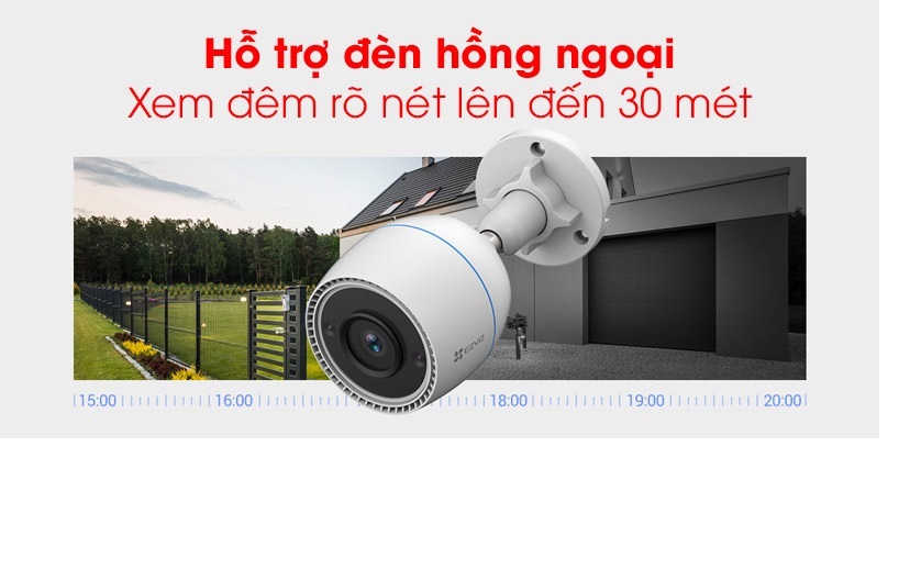 Camera IP Wifi hồng ngoại EZVIZ C3TN 2MP FHD 1080P Mẫu mới 2022 - Camera ngoài trời chuẩn nén H265, tích hợp mic thu âm, hỗ trợ thẻ nhớ lên 256G, hàng chính hãng