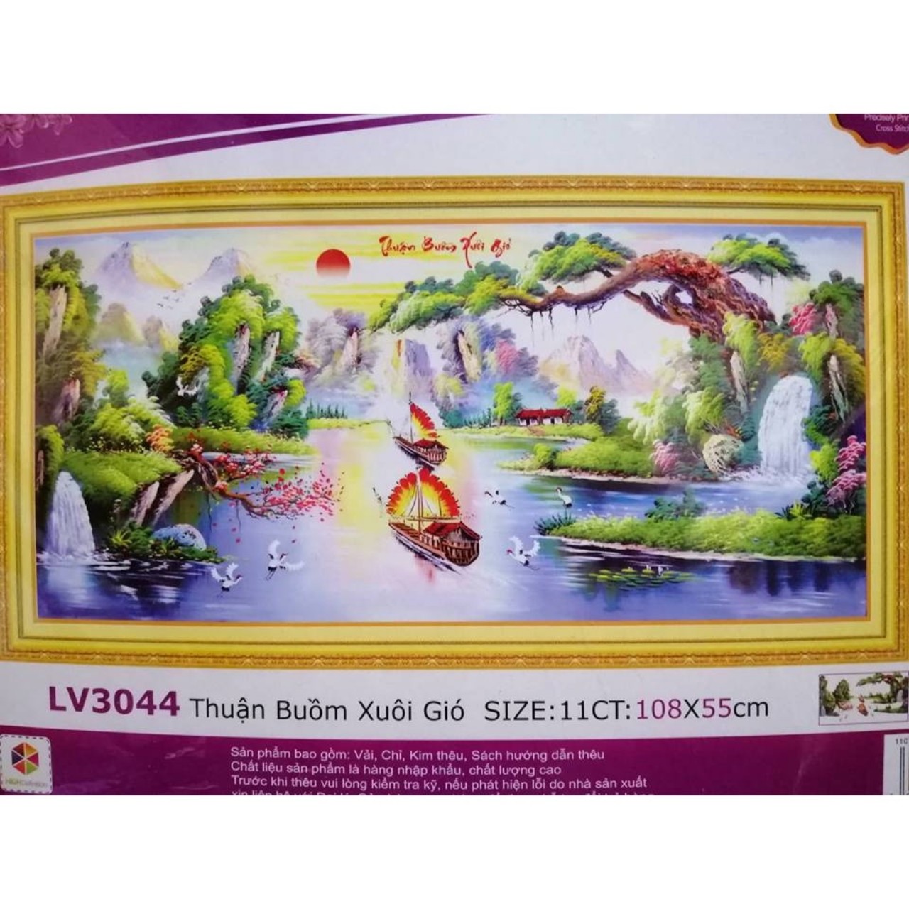 TRANH THÊU CHỮ THẬP THUẬN BUỒM XUÔI GIÓ 108x55cm