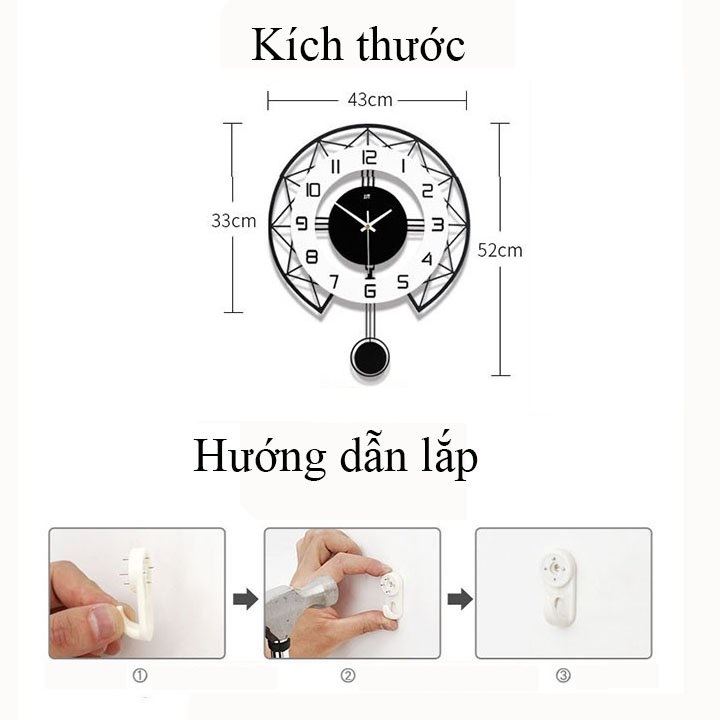 Đồng Hồ Treo Tường Kim Trôi Phong Cách Hiện Đại - Qủa Lắc Trang Trí Tặng Kèm Bộ Decan Dán Tường