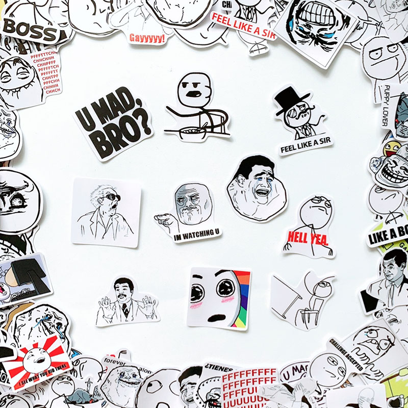 Bộ 50 Sticker Troll Face Meme Hình Dán Chống Nước Decal Chất Lượng Cao Dùng Trang Trí Va Li Du Lịch, Xe Đạp, Xe Máy, Laptop, Nón Bảo Hiểm, Máy Tính Học Sinh, Tủ Quần Áo, Nắp Lưng Điện Thoại