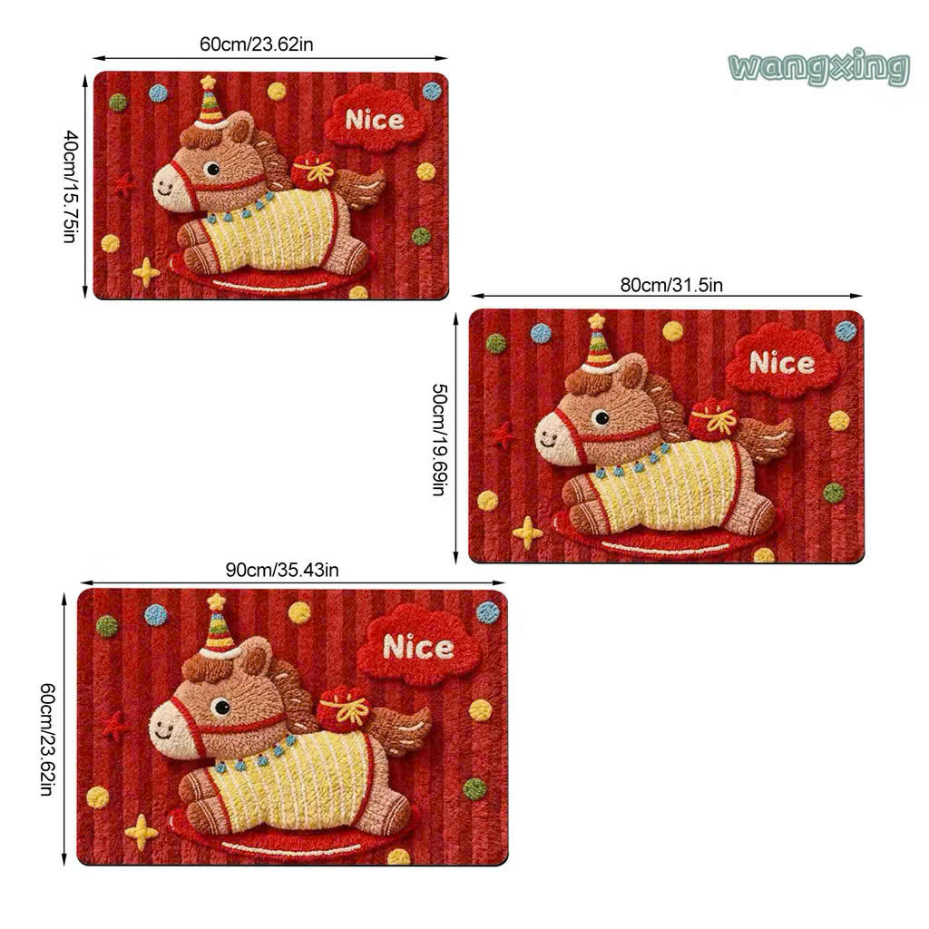 Thảm Chùi Chân Tết Họa Tiết Ngựa 3D Cao Cấp – Thảm Nhung Mịn Cao Cấp Chống Thấm Nước, Chống Trơn Trượt – Thảm Lau Chân Cửa Ra Vào Trang Trí Tết 2026 - HÀNG CHÍNH HÃNG MINIIN