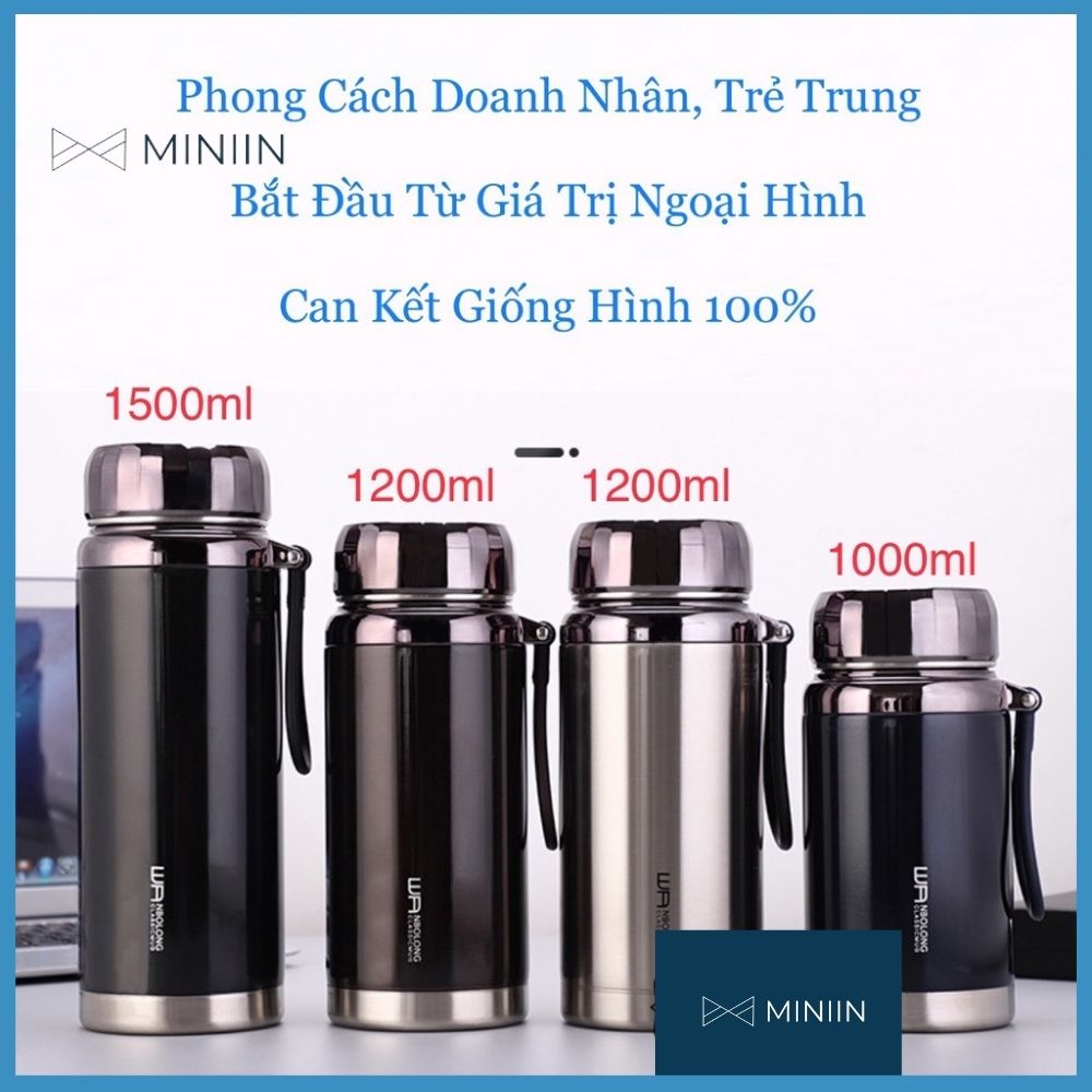 Bình Giữ Nhiệt Kim Cương Inox 304- Chống Rỉ Set, Nắp Đậy Chặt, Giữ Nhiệt Nóng Lạnh Tốt 6- 8h, Quai Đeo Chắc Chắn, Thiết Kế Sang Trọng, Màu Sắc Thanh Lịch, Tiện Lợi, Pha Lọc Trà, Hàng Chính Hãng MINIIN