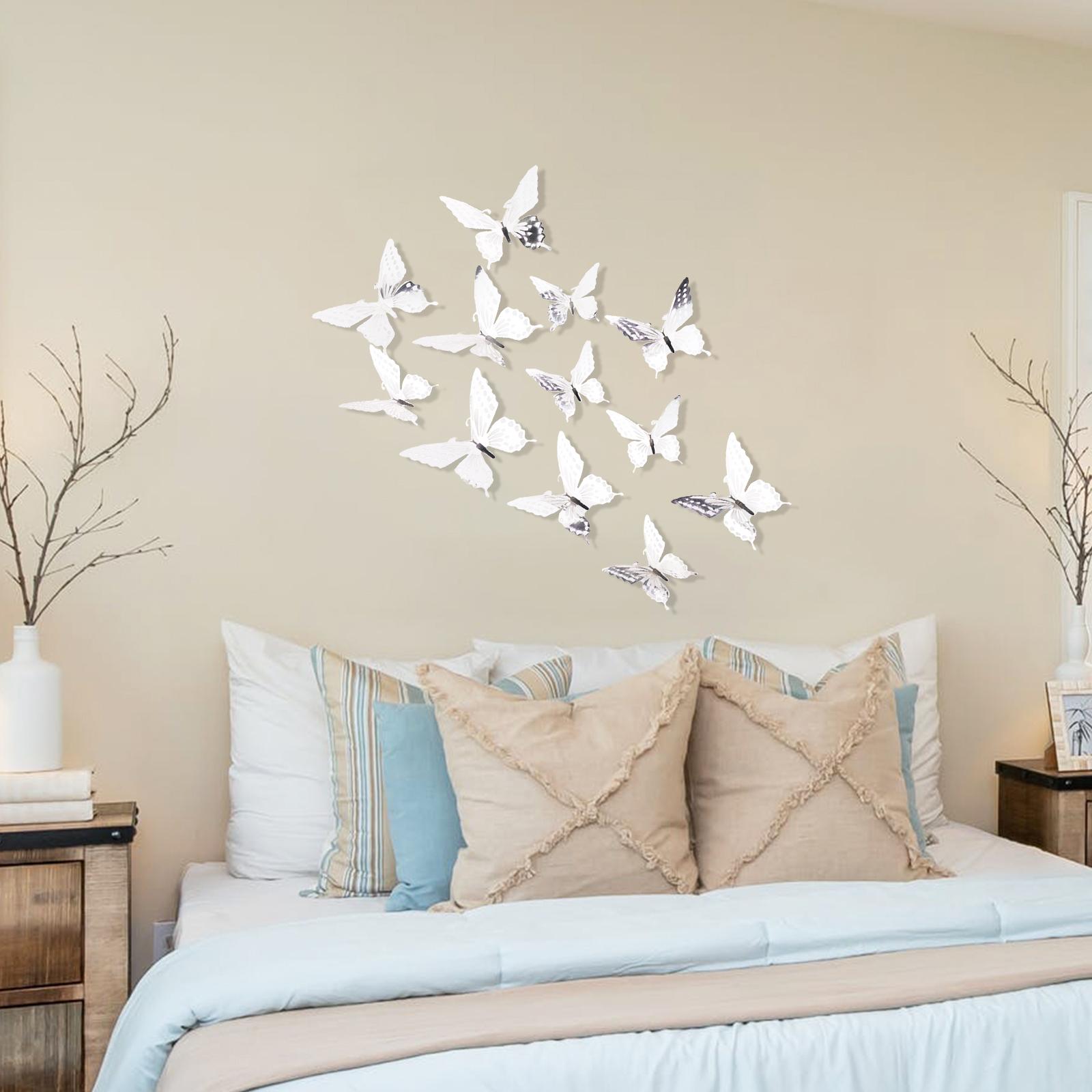 12 Miếng Đán Decal Trang Trí 3D Họa Tiết Bướm Có Thể Tháo Rời