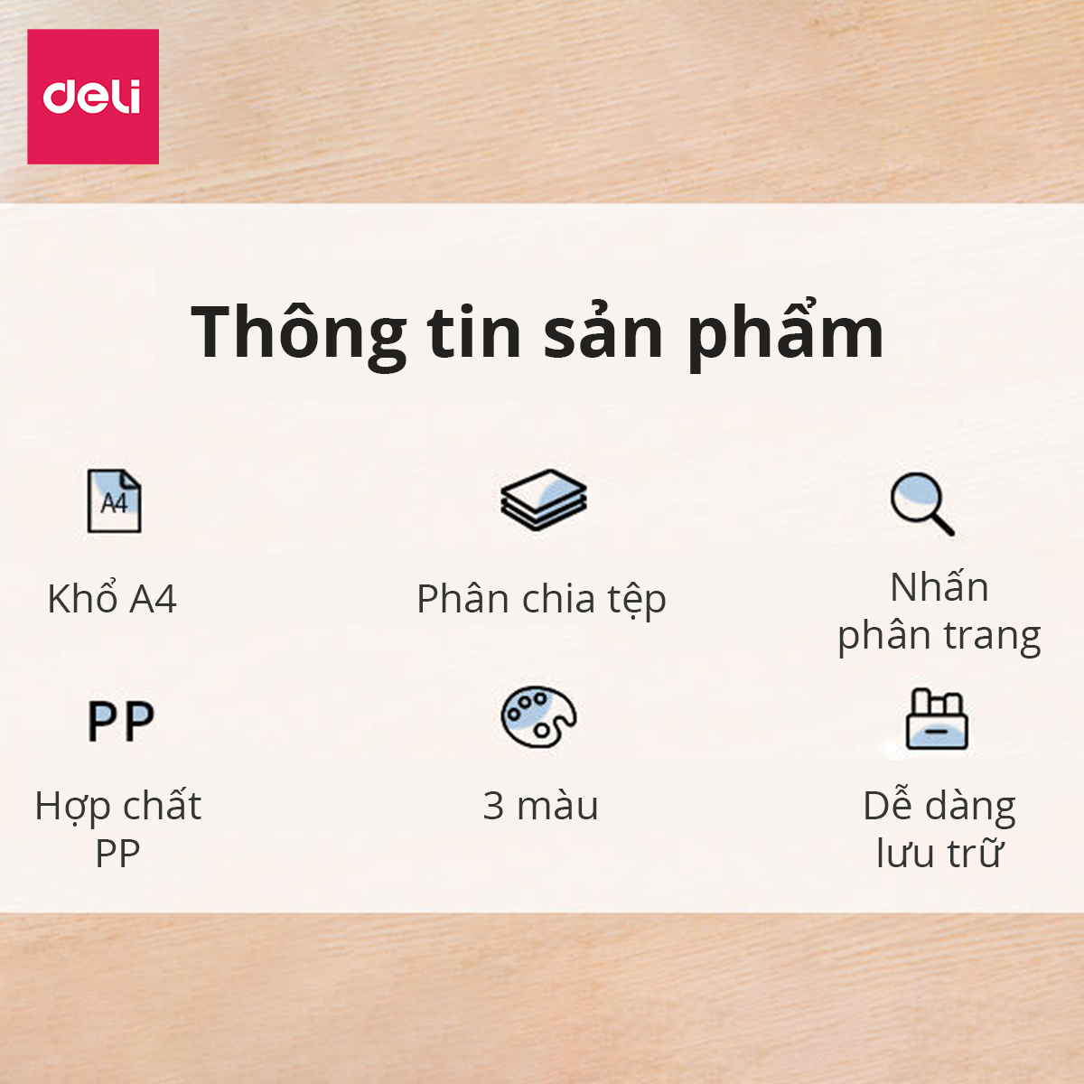 Cặp đựng tài liệu A4 Deli - 8 ngăn phân trang - file lưu trữ tài liệu - linfini - Xanh Dương / Trắng - 72456