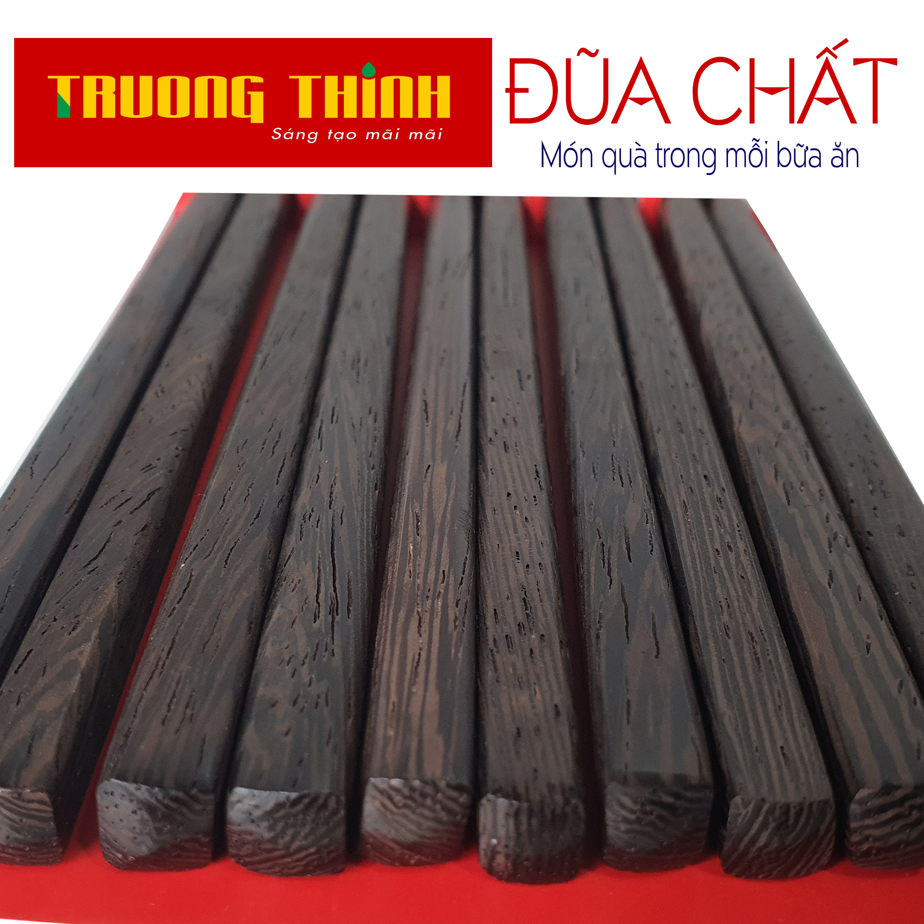 Đũa Gỗ Mun Hoa Đen Cao Cao Cấp Trường Thịnh Loại Đặc Biệt/ Hộp Màu Đỏ/ 10 Đôi Vuông Trơn