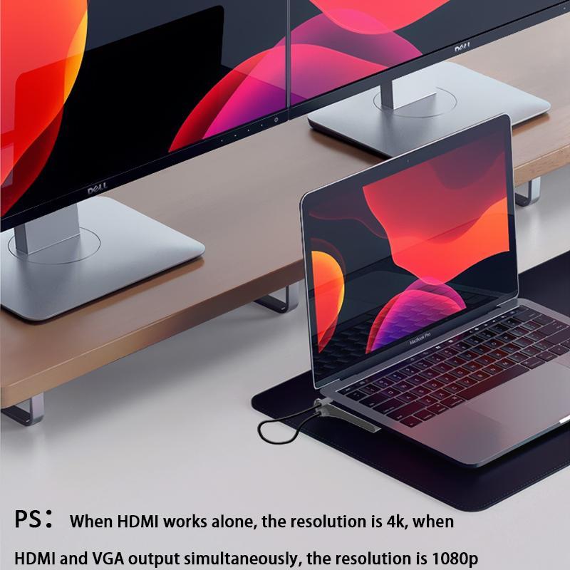 Đế Sạc 12 Trong 1 Cổng Type-C HDMI * 2 VGA Audio TF / SD Ethernet PD USB-C HUB Cho Laptop Macbook pro