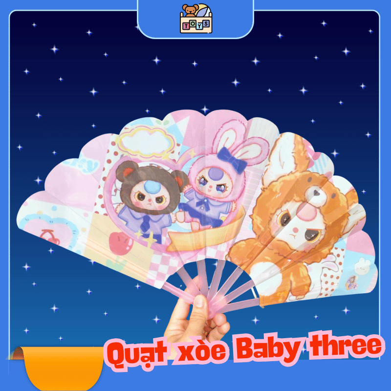 Quạt hoạt hình Baby Three mới vui nhộn dễ thương quạt gấp đơn giản cho trẻ em quạt gấp mát mẻ mùa hè