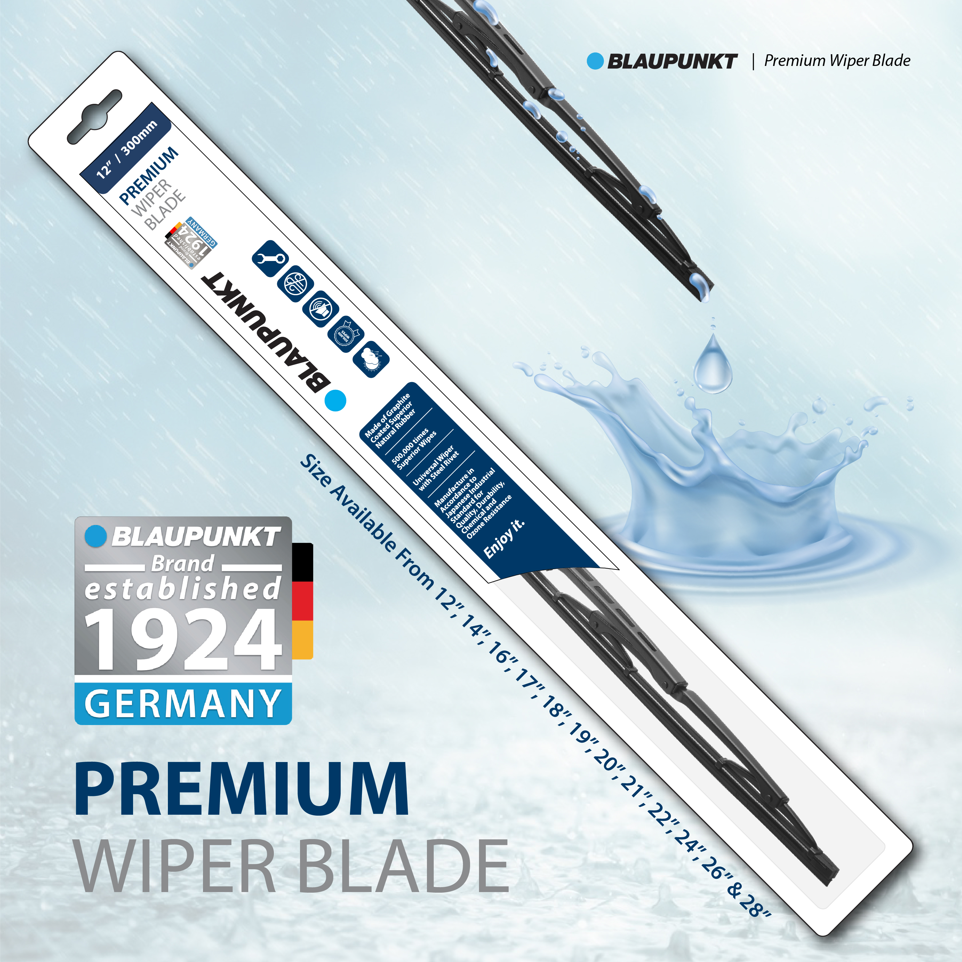 Bộ Gạt Mưa Ô Tô Blaupunkt Premium R14"/350mm, L24"/600mm Dành Cho Toyota Rush