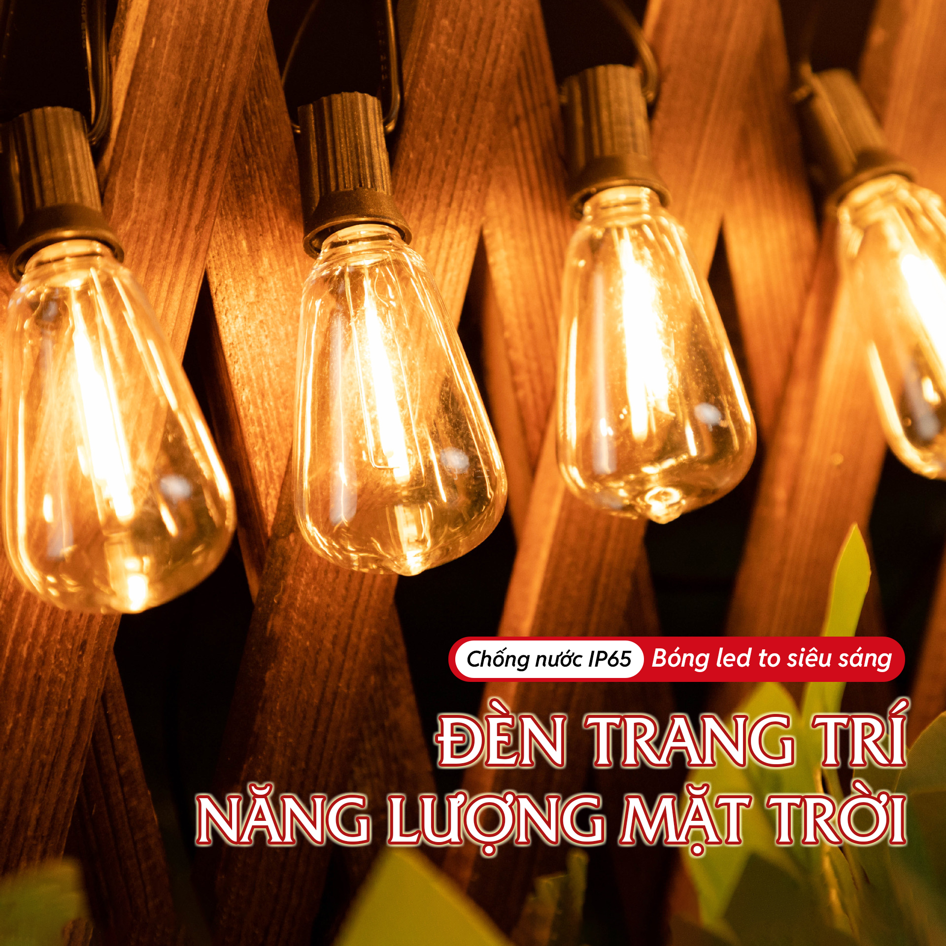 Đèn trang trí năng lượng mặt trời dây bóng led to, tiết kiệm điện, bóng siêu sáng, chống thấm nước - DA3176