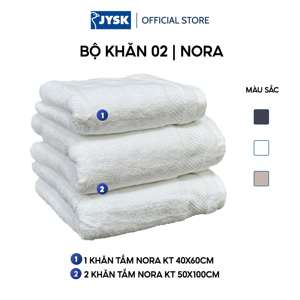 Bộ khăn tắm, khăn mặt cotton thấm hút, mềm mại | JYSK Nora | nhiều màu | nhiều kích thước