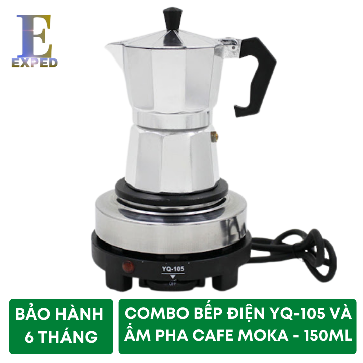 Combo bếp điện mini pha cafe, pha trà YQ-105 + Ấm moka 150ml thương hiệu EXPED