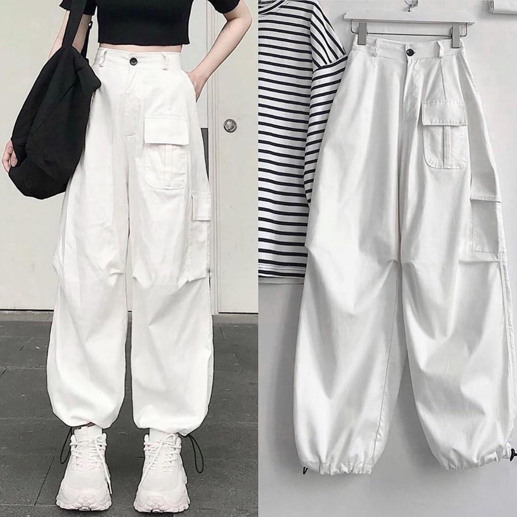 Quần baggy túi hộp kaki nữ trẻ trung năng động có chốt gấu dáng thụng cá tính