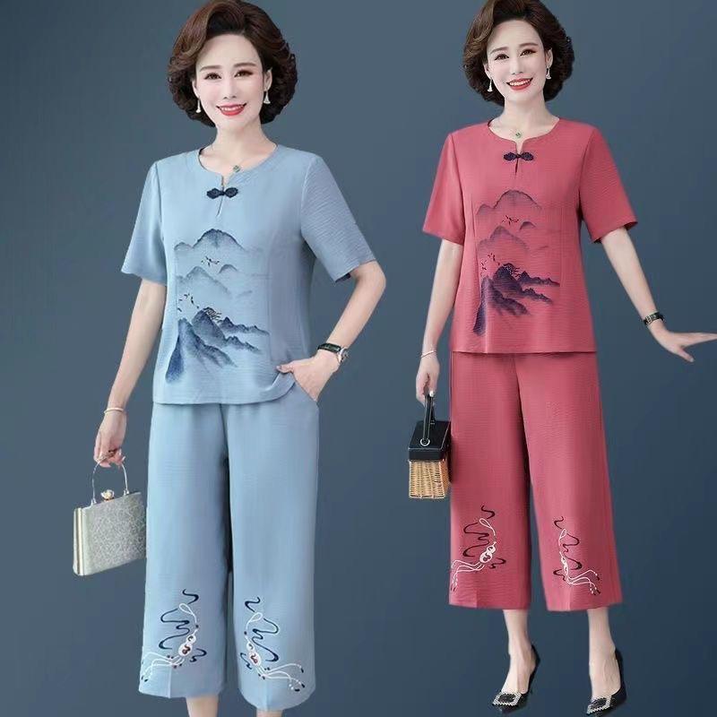 Đồ bộ nữ trung niên, bộ mặc nhà chất liệu đũi siêu mát