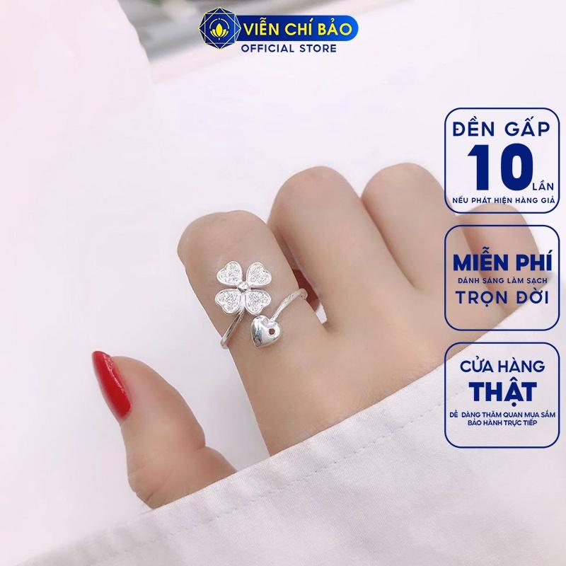 Nhẫn bạc nữ hình cỏ 4 lá may mắn bạc s925 thời trang phụ kiện trang sức nữ thương hiệu Viễn Chí Bảo N400377