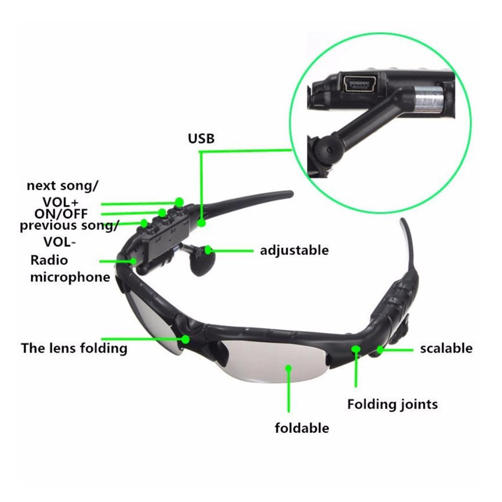 Sports Bluetooth Sunglasses Headset Headphone for Men Earpiece Hands-Free