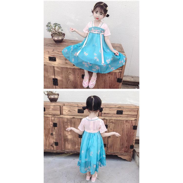 Đầm công chúa sườn xám cổ trang thêu hoa cho bé gái diện tết trung thu đẹp size 15-35kg hàng Quảng Châu