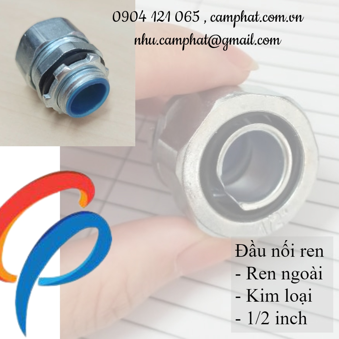 Đầu nối ống ruột gà, Đầu nối ren kim loại phi 1/2 inch