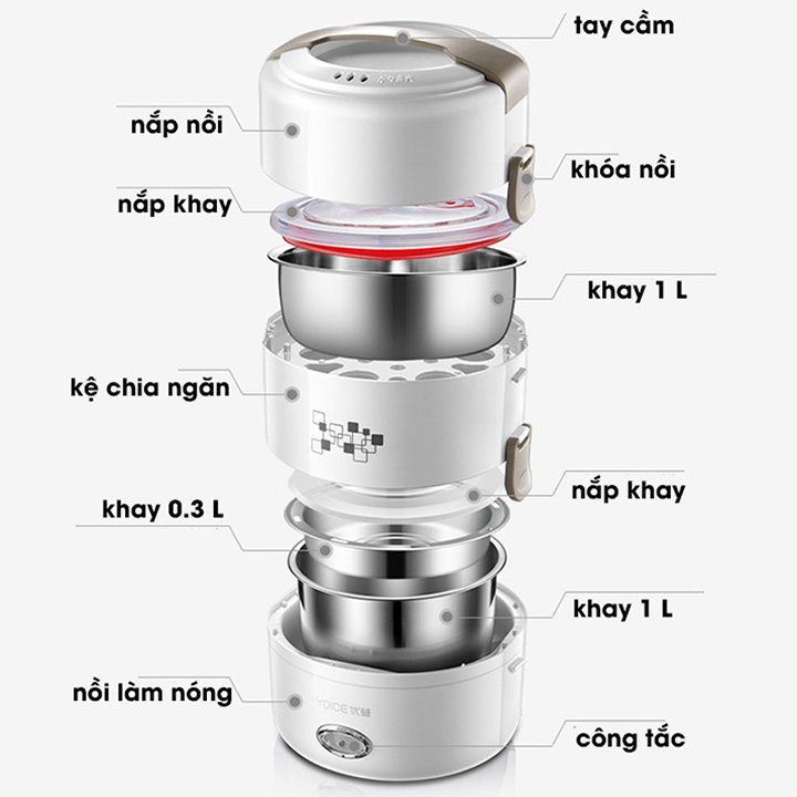 Nồi cơm điện mini đa năng 3 tầng khay inox 304 giữ nhiệt tốt