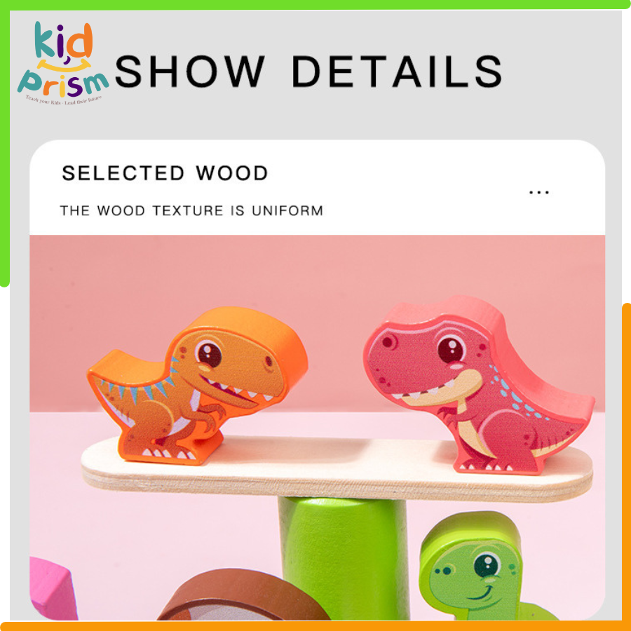 Xếp Hình Động Vật Montessori - Bộ đồ chơi xếp hình khối thăng bằng khủng long Toddler Toys bằng gỗ cho bé từ 03 tuổi