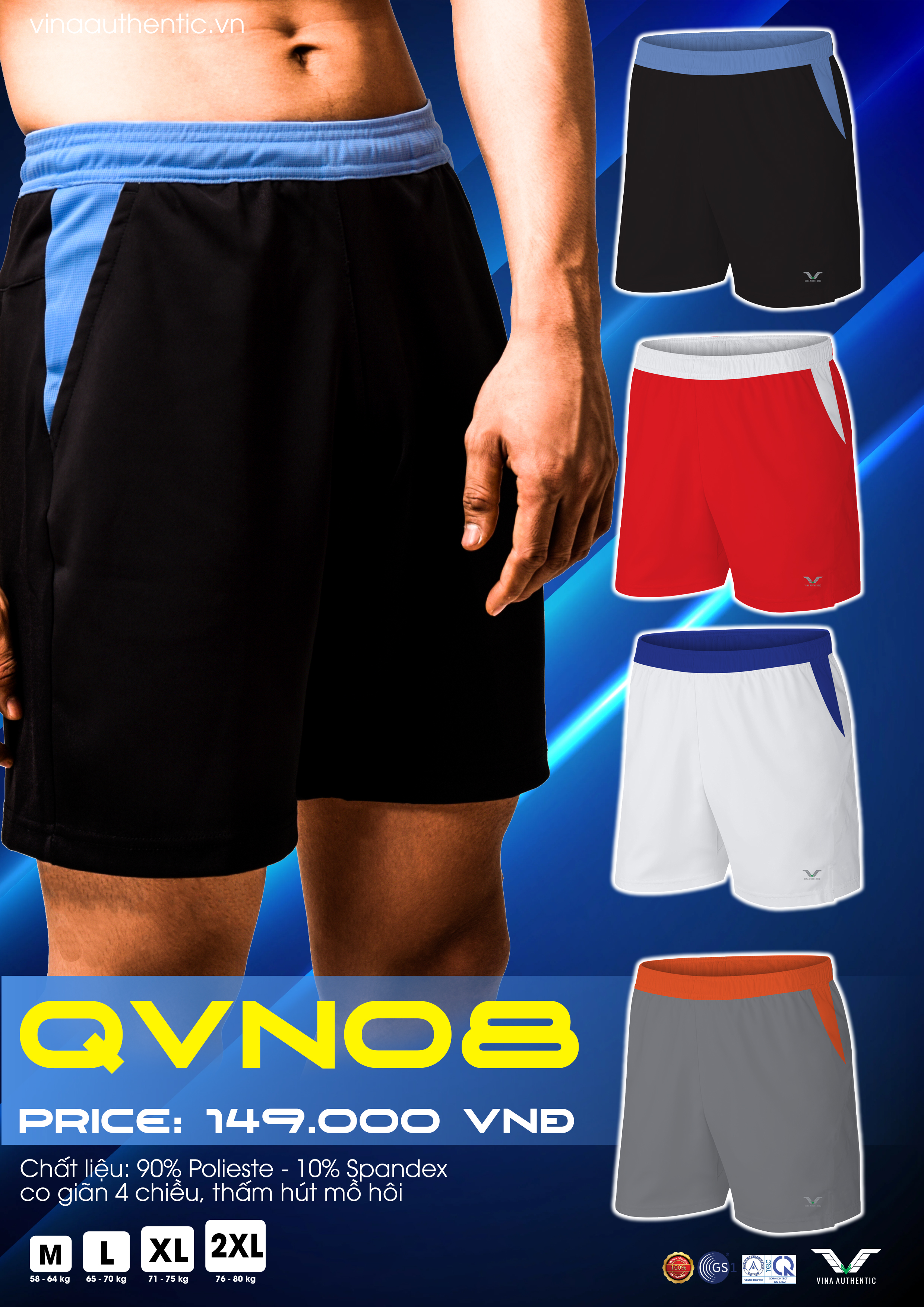 QUẦN THỂ THAO NAM VNQVN08 VINA AUTHENTIC CHẤT LƯỢNG CAO CẤP, MỀM MẠI, CO GIẢN, FORM CHUẨN