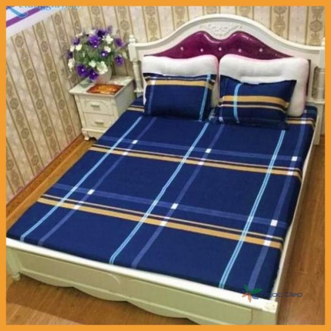 Bộ ga gối poly cotton kẻ ô xanh vàng
